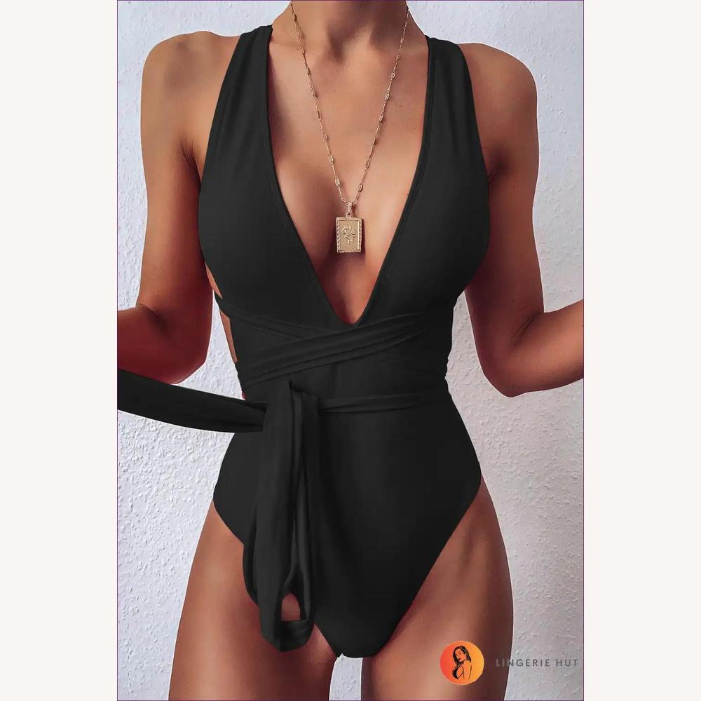 Maillot de Bain Femme 1 Pièce à Lacets Profond – Style Boho Chic, Décolleté Plongeant, Conception Enveloppante
