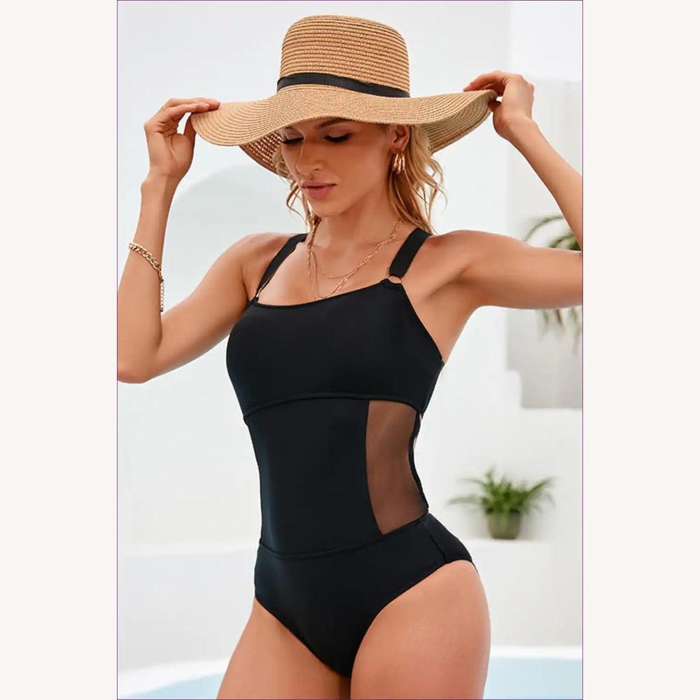 Maillot de Bain Femme 1 Pièce Sportif Panneau Noir avec Dos Nu – Élégance et Confiance pour Natation et Plage
