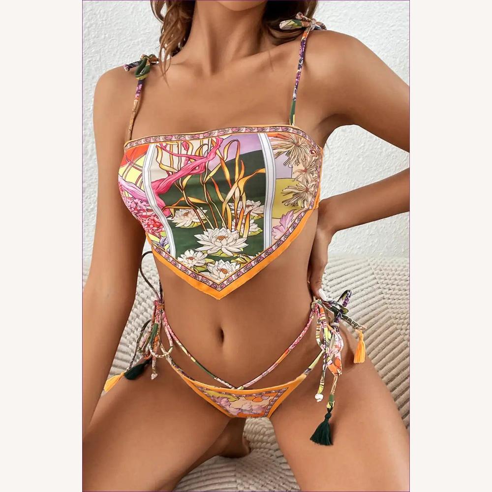 Ensemble de Bikini Floral pour Femme avec Top Écharpe – Tissu Doux et Élastique pour Confort Optimal