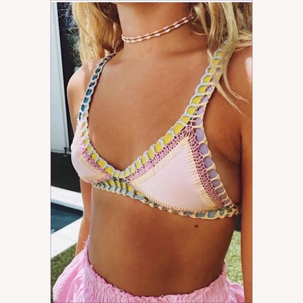 Ensemble de Maillot de Bain Femme en Bikini Triché à la Main – Style Boho Chic, Imprimé Unique en Polyester Premium