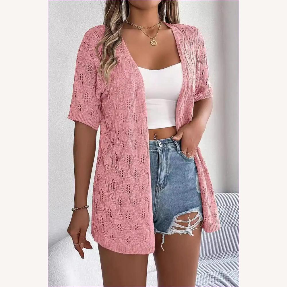 Cardigan Femme en Jersey à Découpe de Feuilles – Élégance Décontractée, Manches 1/2, Confort Optimal