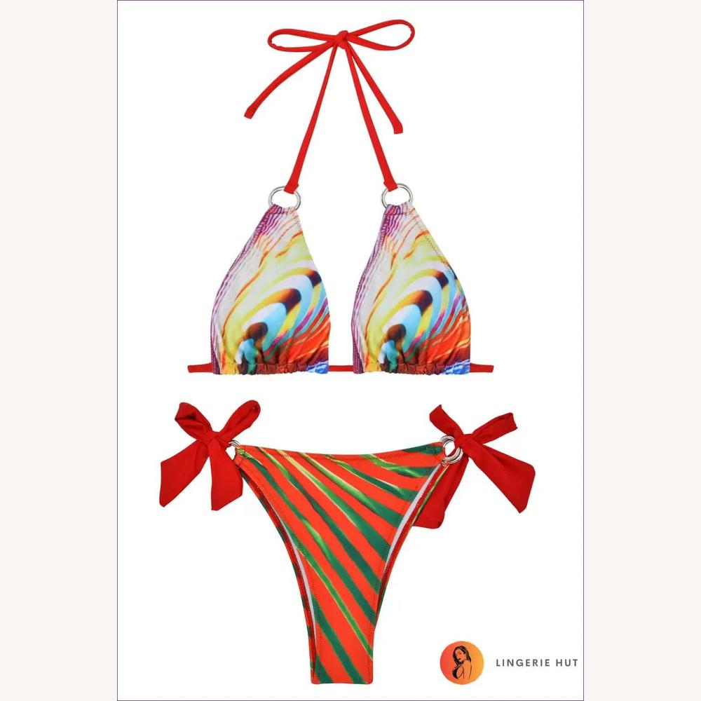 Ensemble de Bikini Imprimé en Trois Pièces pour Femme – Maillot de Bain Boho Élégant et Coloré, Tissu Sèche Rapide, Tailles S à XL