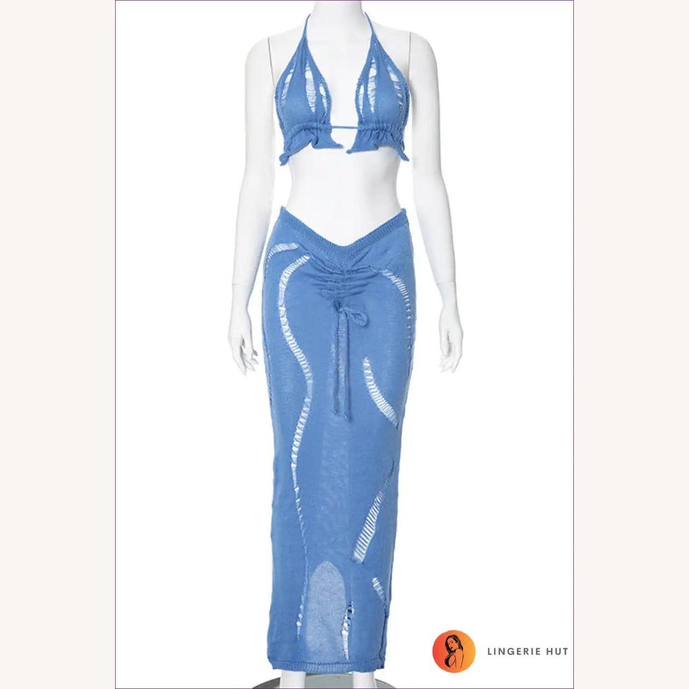 Ensemble Sexy à Lacets Sans Dos avec Détails à Volants pour Femme – Décolleté Licou, Ajustement Slim, Parfait pour l'Été
