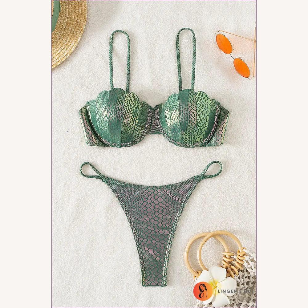Bikini Femme Push-Up Brillant en Polyester – Style Boho pour Plage et Piscine