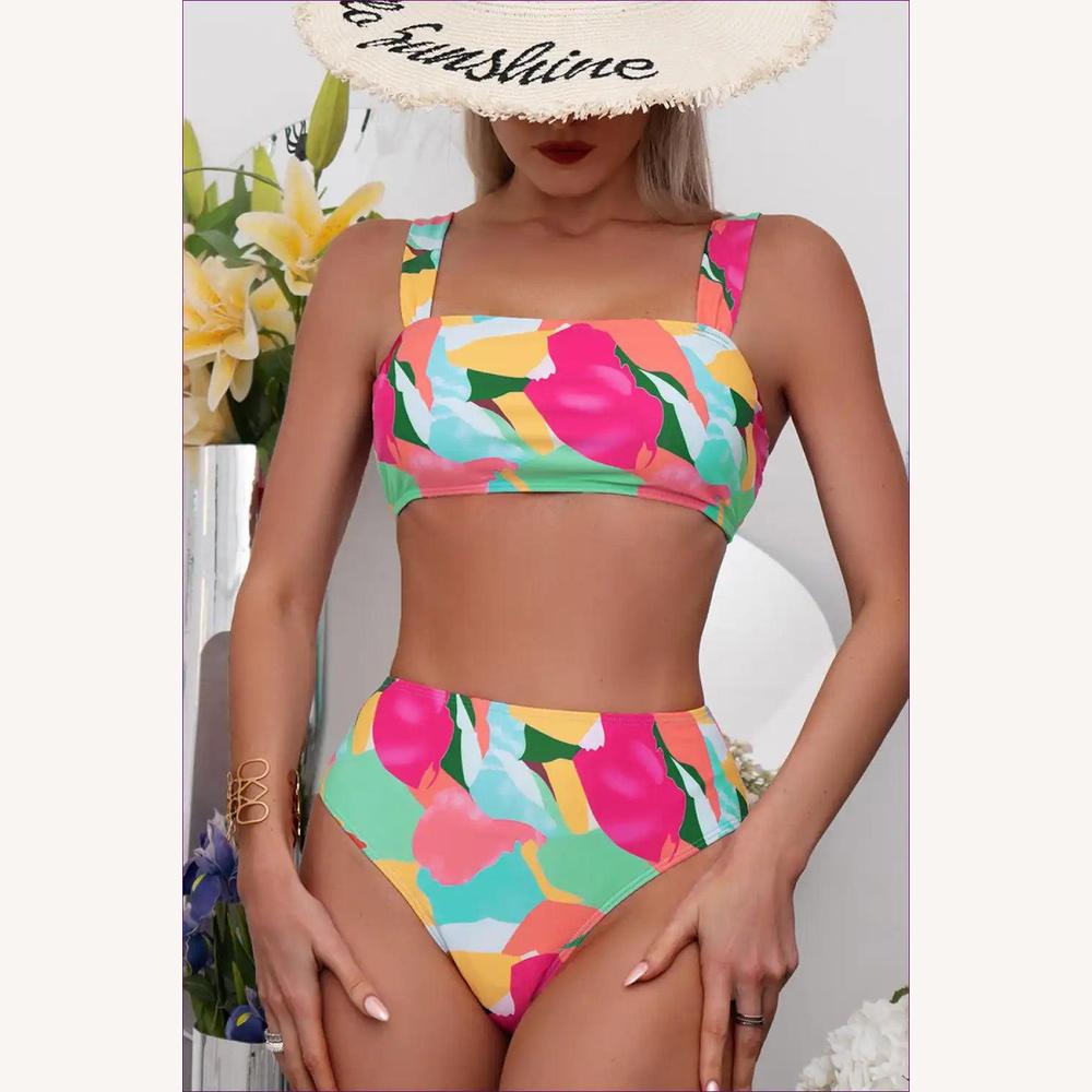 Bikini Femme Taille Haute Imprimé Éclatant et Confortable - Maillot de Bain Femme pour Été