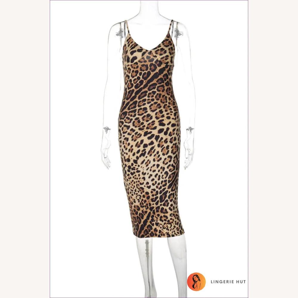 Robe Longue Femme Imprimé Léopard - Élégante Robe Maxi d'Été Sans Manches Col en V, Slim Fit, Polyester