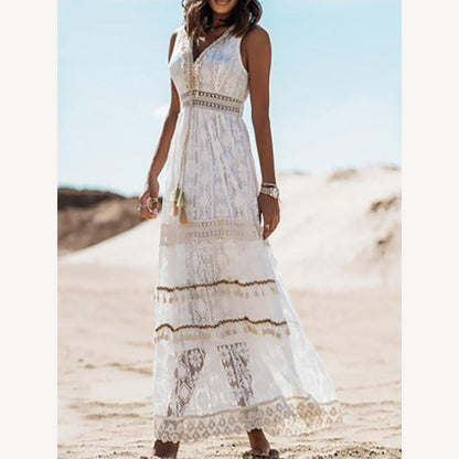 Elegant Women's Bohemian Long Dress Summer – Breathable Fabric, Flattering Cut, Ideal for Outings and Summer Events