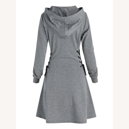 Casual Hooded Dress with Waist Lace-Up – Chic Casual Outfit for Women in Polyester