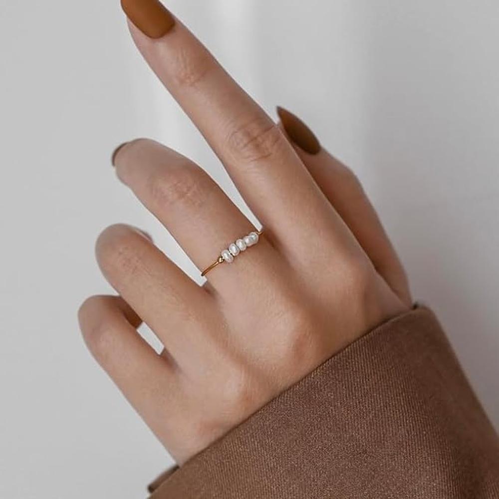 Bague Femme en Or 18 Carats avec Perles d'Eau Douce Taille Unique