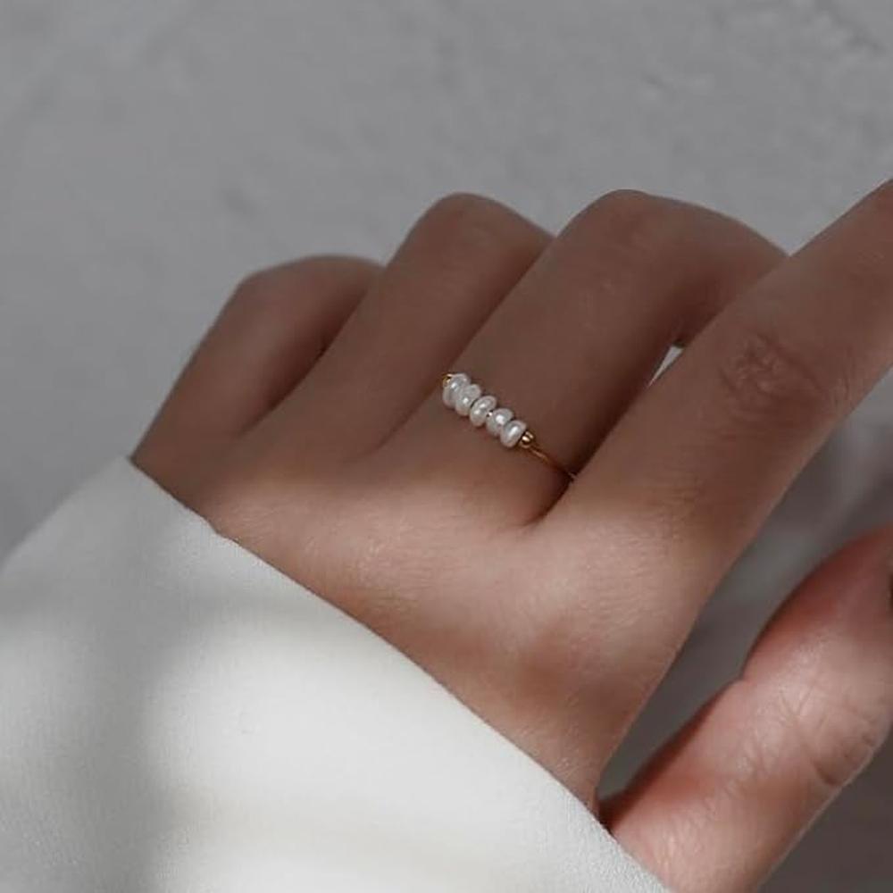 Bague Femme en Or 18 Carats avec Perles d'Eau Douce Taille Unique