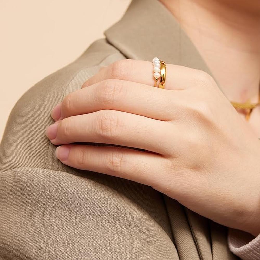 Bague Femme en Or 18 Carats avec Perles d'Eau Douce Taille Unique