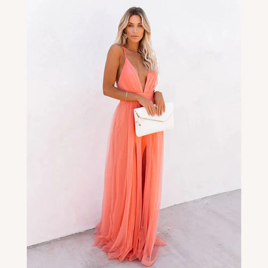 Elegant Long Women's Dress in Fluid Fabric Petal Dust – Long Evening Dress for Special Events