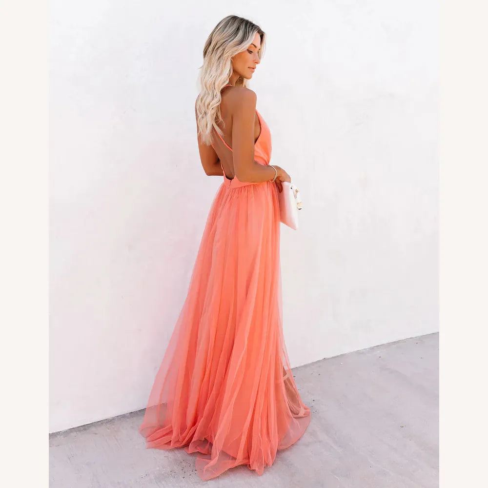 Elegant Long Women's Dress in Fluid Fabric Petal Dust – Long Evening Dress for Special Events