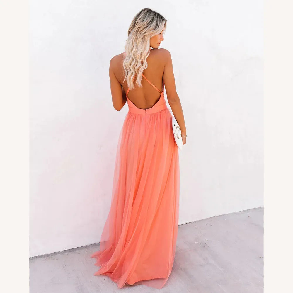 Elegant Long Women's Dress in Fluid Fabric Petal Dust – Long Evening Dress for Special Events