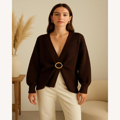 Oversized Women's V-Neck Sweater in Soft Knit – Chic and Comfortable, Long Sleeves, Ideal for Casual or Professional Look