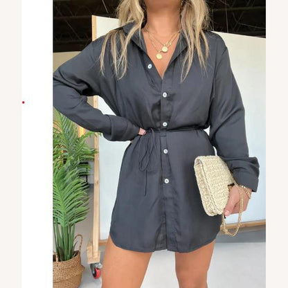 Women's Lightweight Satin Romper with Long Sleeves and Belted Detail – Elegant and Comfortable