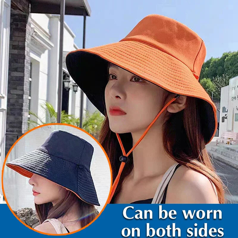 Reversible Women's Bucket Hat in Lightweight Cotton with 12 cm Brim for Sun Protection – Adjustable and Versatile