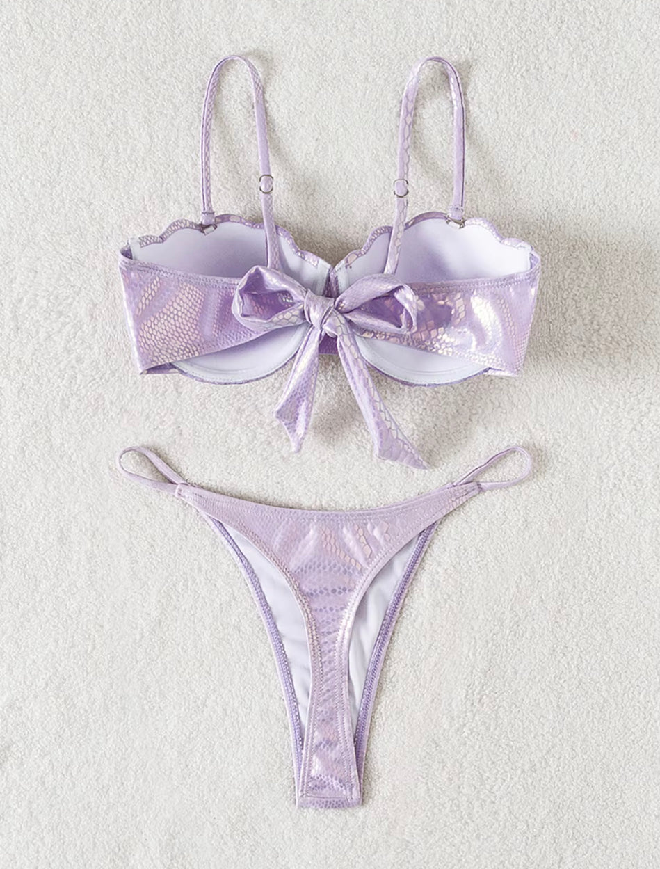 Bikini Femme Push-Up Brillant en Polyester – Style Boho pour Plage et Piscine