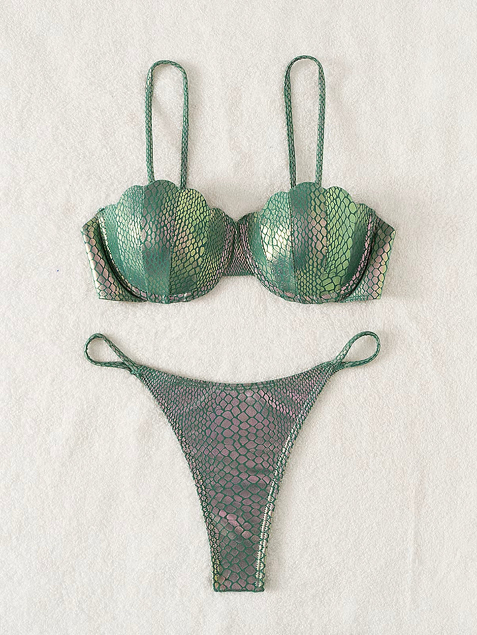 Bikini Femme Push-Up Brillant en Polyester – Style Boho pour Plage et Piscine
