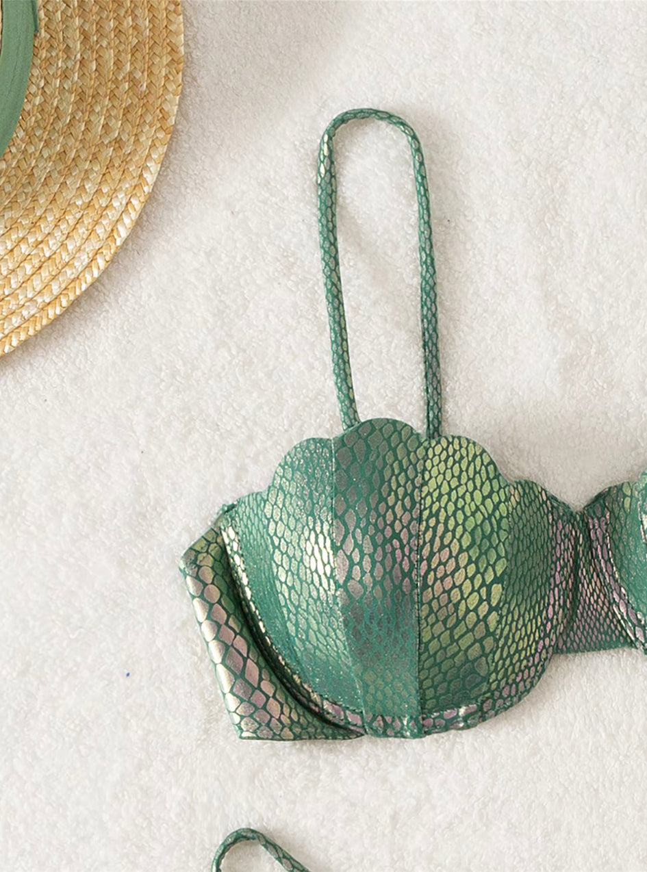 Women's Shiny Push-Up Bikini in Polyester – Boho Style for Beach and Pool