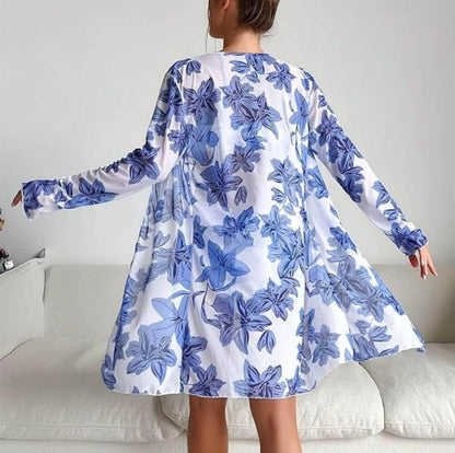 Women's Tropical Boho 3-Piece Swimsuit Set with Long Sleeve Top and Lace Details