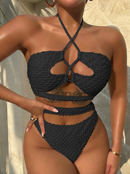 Beige String Bikini for Women – Boho Chic Swimsuit with Lace-up Details and Halter Straps