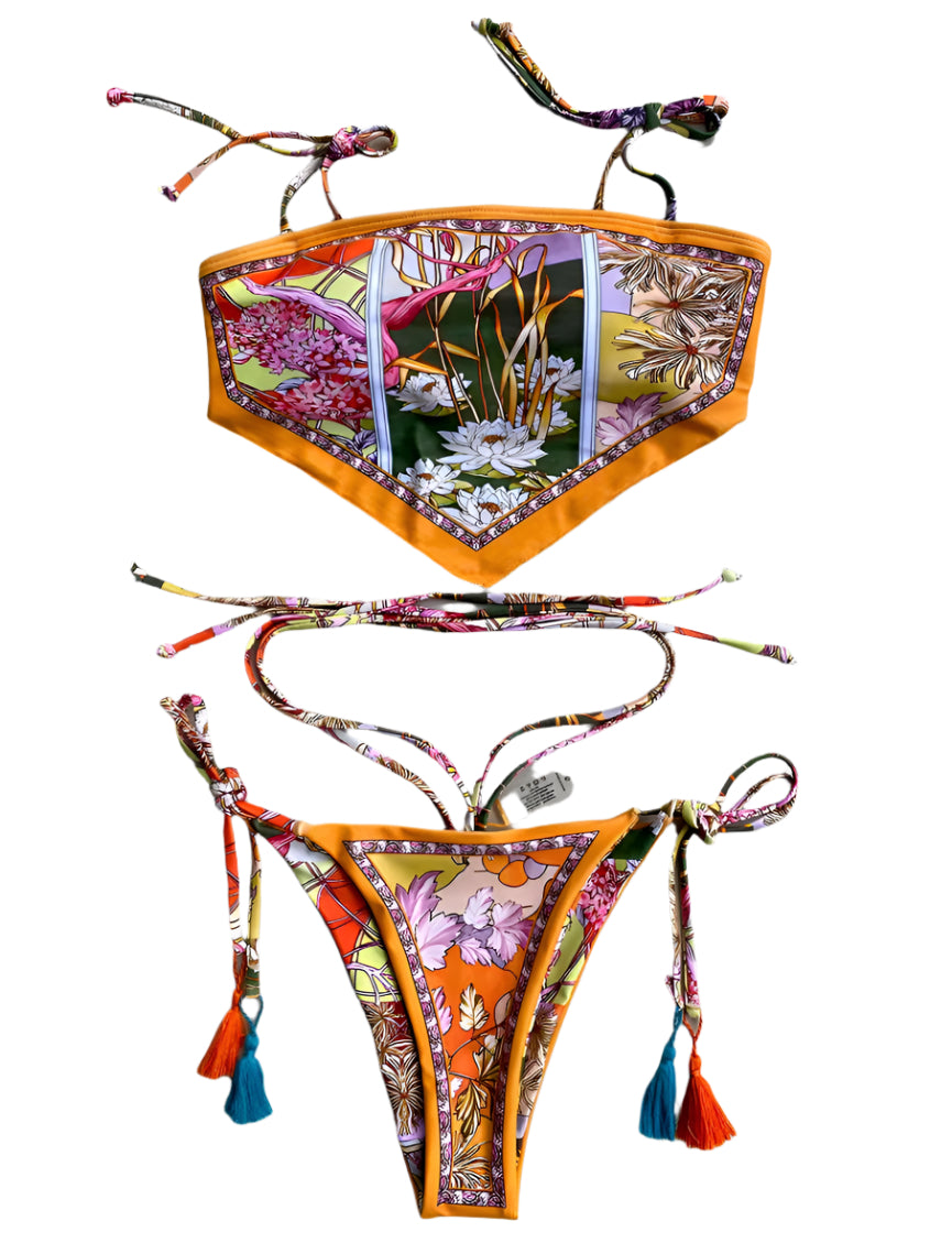 Ensemble de Bikini Floral pour Femme avec Top Écharpe – Tissu Doux et Élastique pour Confort Optimal