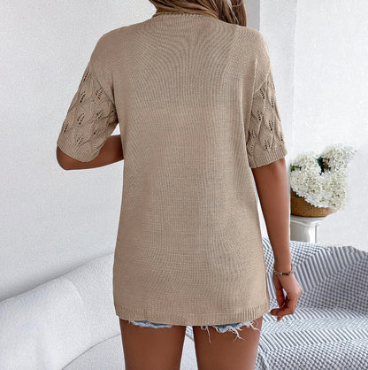 Women's Jersey Cardigan with Leaf Cutout – Casual Elegance, 1/2 Sleeves, Optimal Comfort