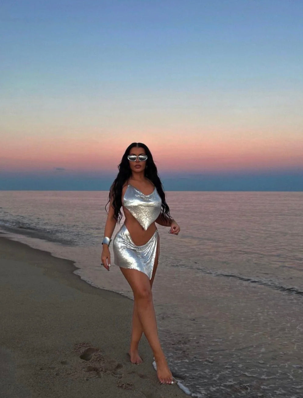 High Waist Floral Polyester Women's Bikini – Elegant Swimsuit for Summer