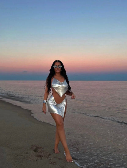 High Waist Floral Polyester Women's Bikini – Elegant Swimsuit for Summer