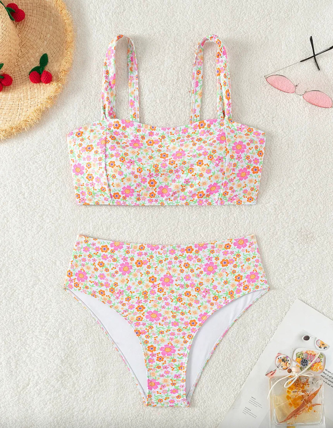Bikini Taille Haute Femme Boho Blossom avec Motif Floral – Maillot de Bain Élégant et Confortable pour l'Été