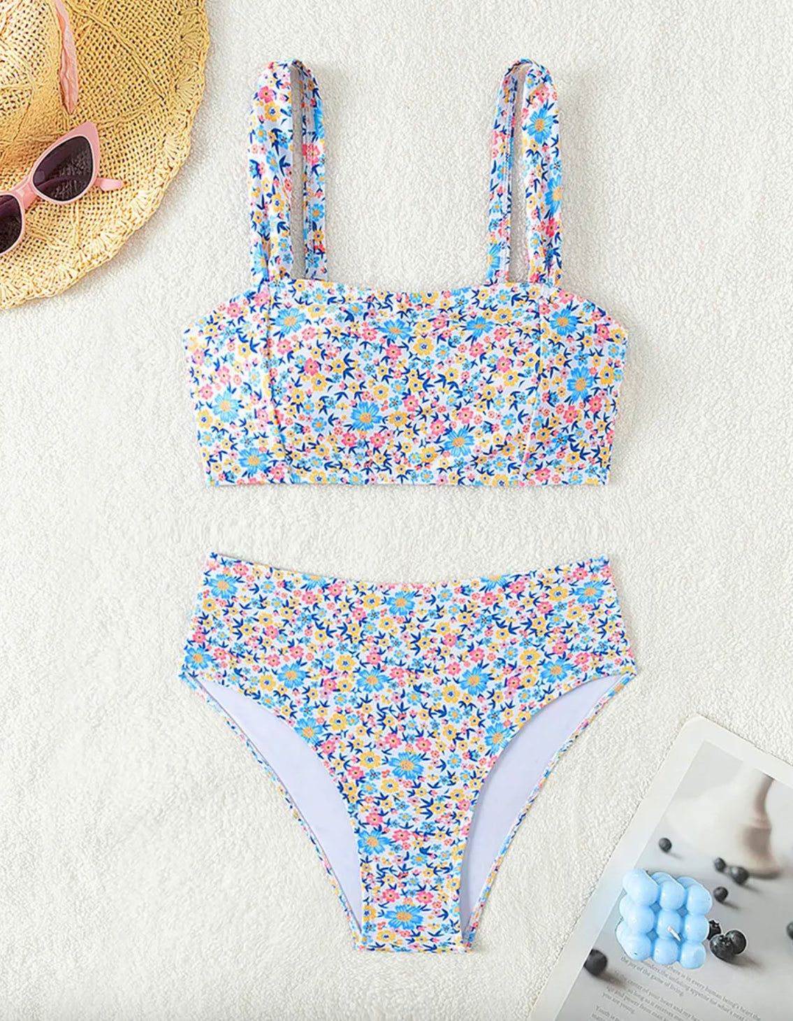 Bikini Taille Haute Femme Boho Blossom avec Motif Floral – Maillot de Bain Élégant et Confortable pour l'Été