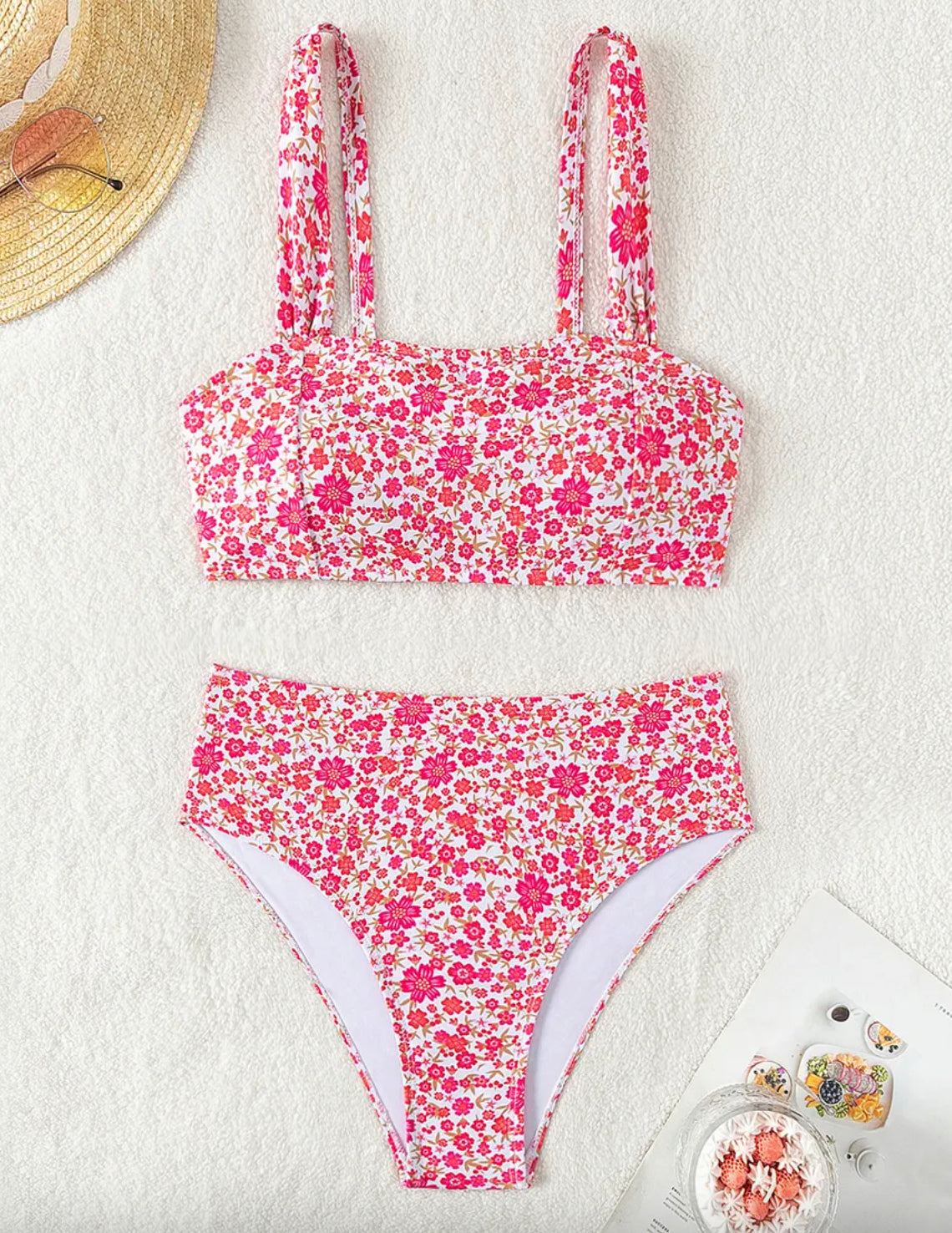 Bikini Taille Haute Femme Boho Blossom avec Motif Floral – Maillot de Bain Élégant et Confortable pour l'Été