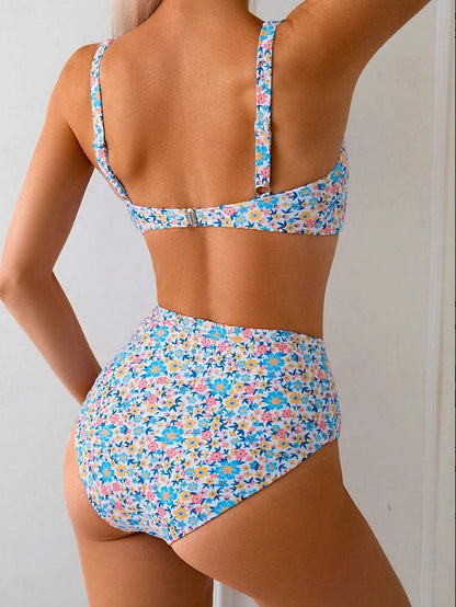 High Waist Bikini Women Boho Blossom with Floral Pattern – Elegant and Comfortable Swimsuit for Summer