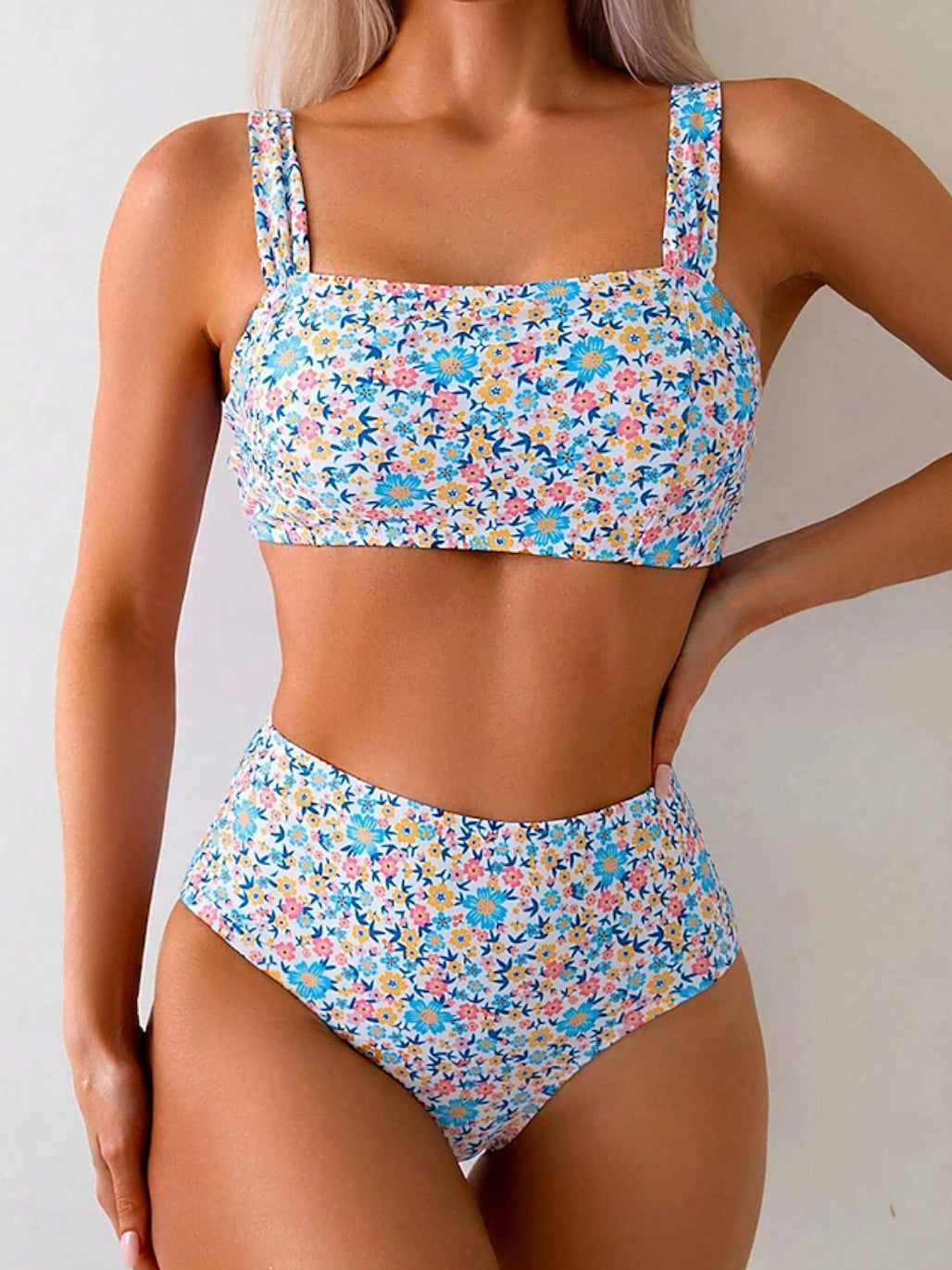 Bikini Taille Haute Femme Boho Blossom avec Motif Floral – Maillot de Bain Élégant et Confortable pour l'Été