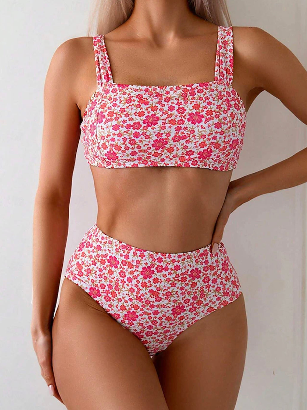 Bikini Taille Haute Femme Boho Blossom avec Motif Floral – Maillot de Bain Élégant et Confortable pour l'Été