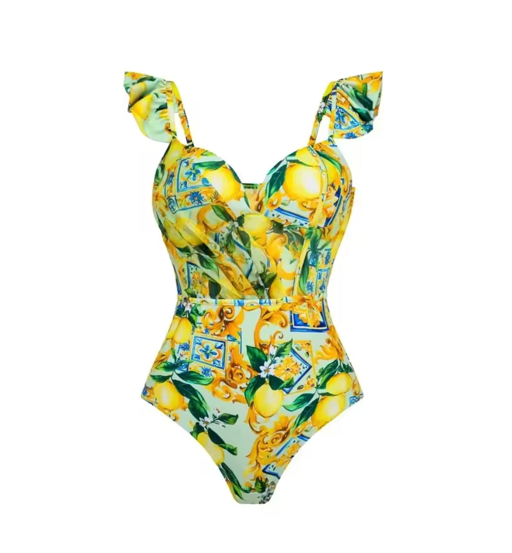 Women's Boho Blossom Swimsuit Set with Skirt and Lace Details – Floral and Elegant for Summer