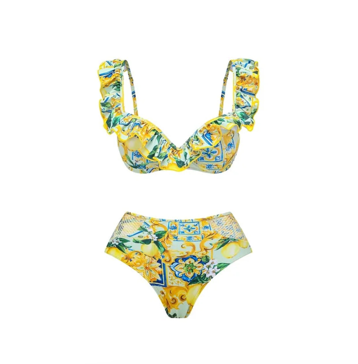 Women's Boho Blossom Swimsuit Set with Skirt and Lace Details – Floral and Elegant for Summer