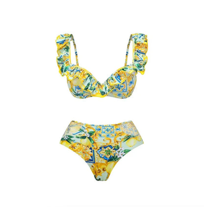 Women's Boho Blossom Swimsuit Set with Skirt and Lace Details – Floral and Elegant for Summer