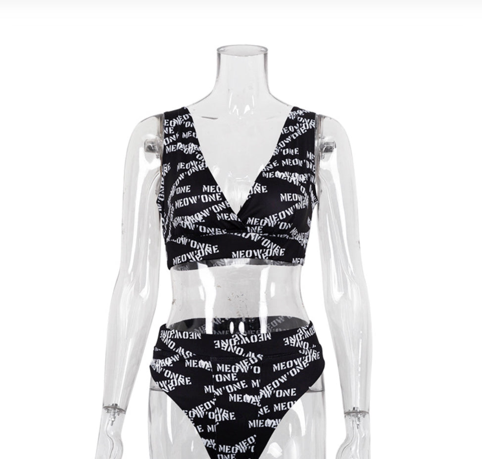 Bikini Fendu Boho à Taille Haute pour Femme – Imprimé Graphique Éclatant, Maillot de Bain Femme Chic pour l'Été