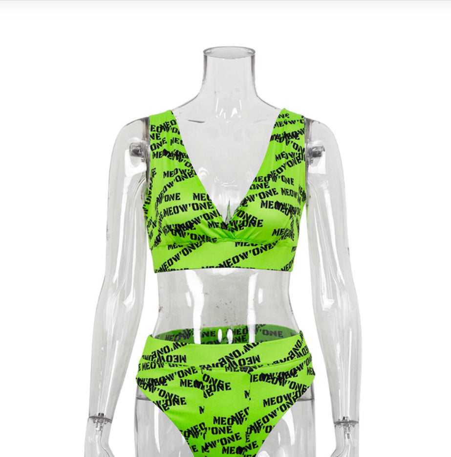 Bikini Fendu Boho à Taille Haute pour Femme – Imprimé Graphique Éclatant, Maillot de Bain Femme Chic pour l'Été