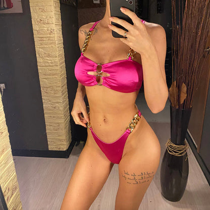 Satin Bikini Women Backless – Elegant and Chic Swimsuit for Summer, Comfortable and Flattering