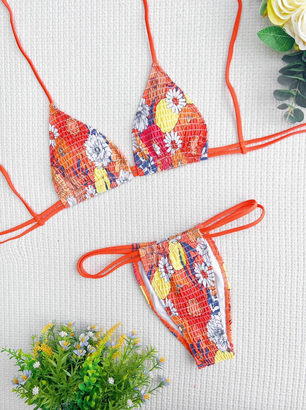 Bikini Floral Fantaisie Femme, Maillot de Bain Été Chic en Polyester Doux et Léger, Ajustement Confortable