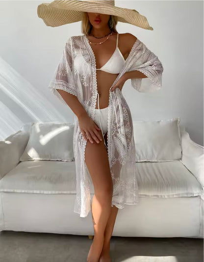 Boho Chic Cardigan Women - Lightweight Summer Embroidered Cover-up for Beach with 3/4 Sleeves and Loose Fit