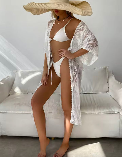 Boho Chic Cardigan Women - Lightweight Summer Embroidered Cover-up for Beach with 3/4 Sleeves and Loose Fit