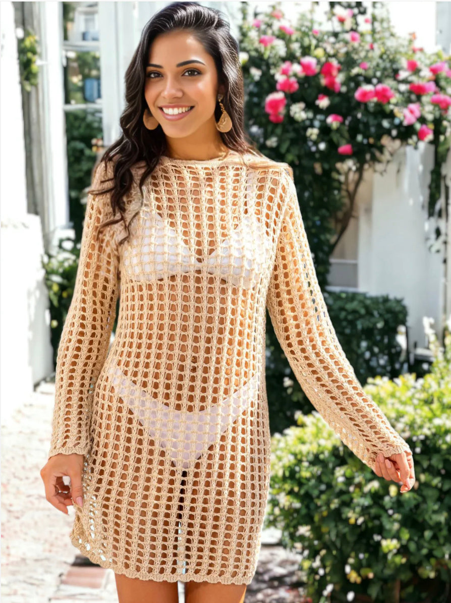 Women's Long Bohemian Dress in Cotton Blend – Fluid Elegance for Summer with Long Sleeves