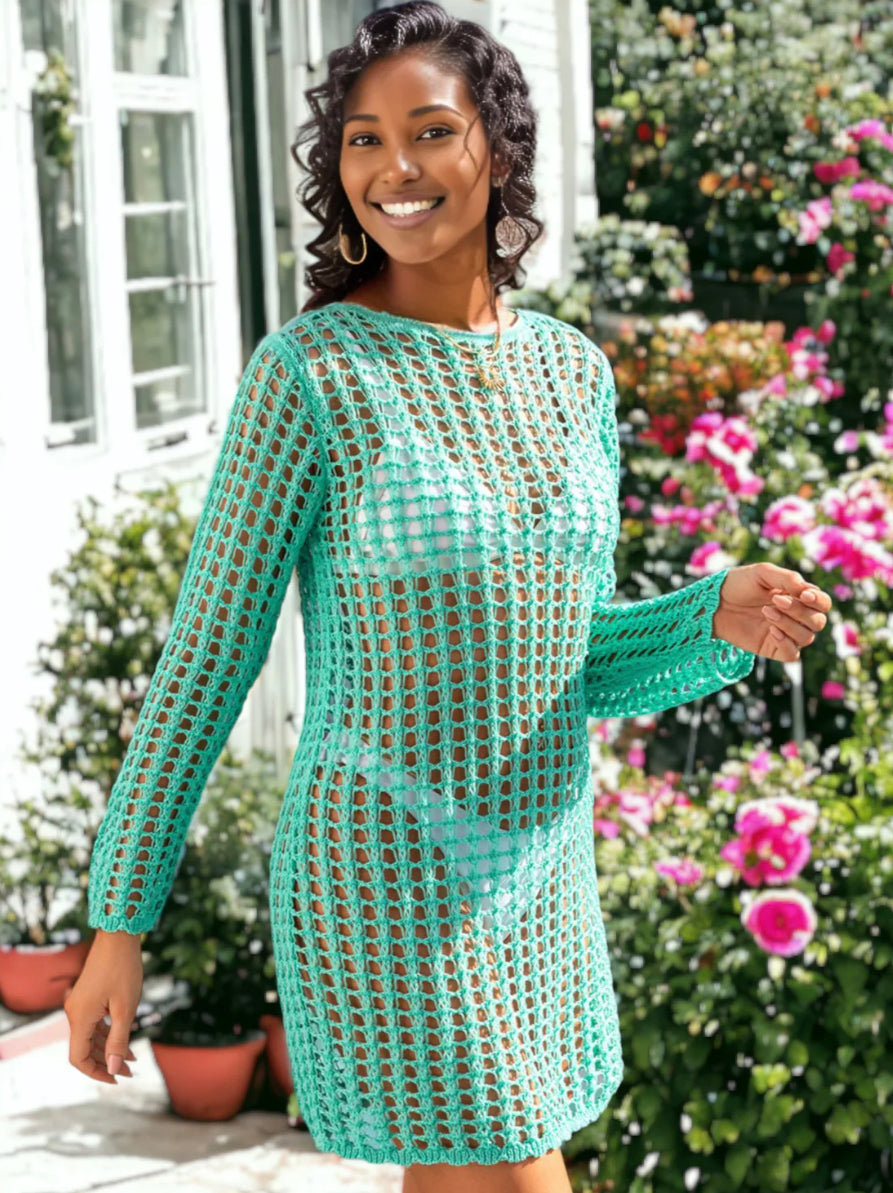 Women's Long Bohemian Dress in Cotton Blend – Fluid Elegance for Summer with Long Sleeves