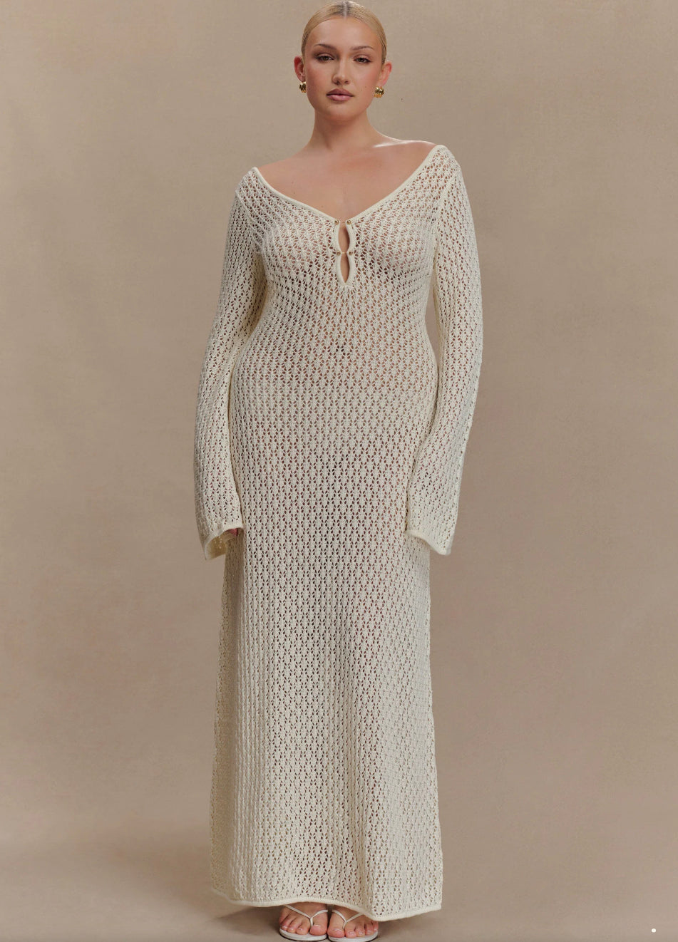 Long Chic Evening Dress in Jersey with Bold Cutouts and V-Neck – Elegant and Sexy for Women