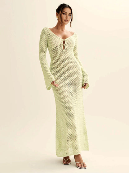 Long Chic Evening Dress in Jersey with Bold Cutouts and V-Neck – Elegant and Sexy for Women