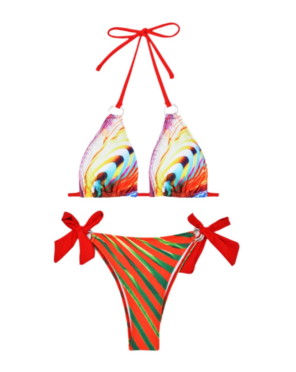 Ensemble de Bikini Imprimé en Trois Pièces pour Femme – Maillot de Bain Boho Élégant et Coloré, Tissu Sèche Rapide, Tailles S à XL